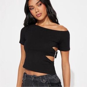 Fashion Nova Black Cut-Out Top with buckle